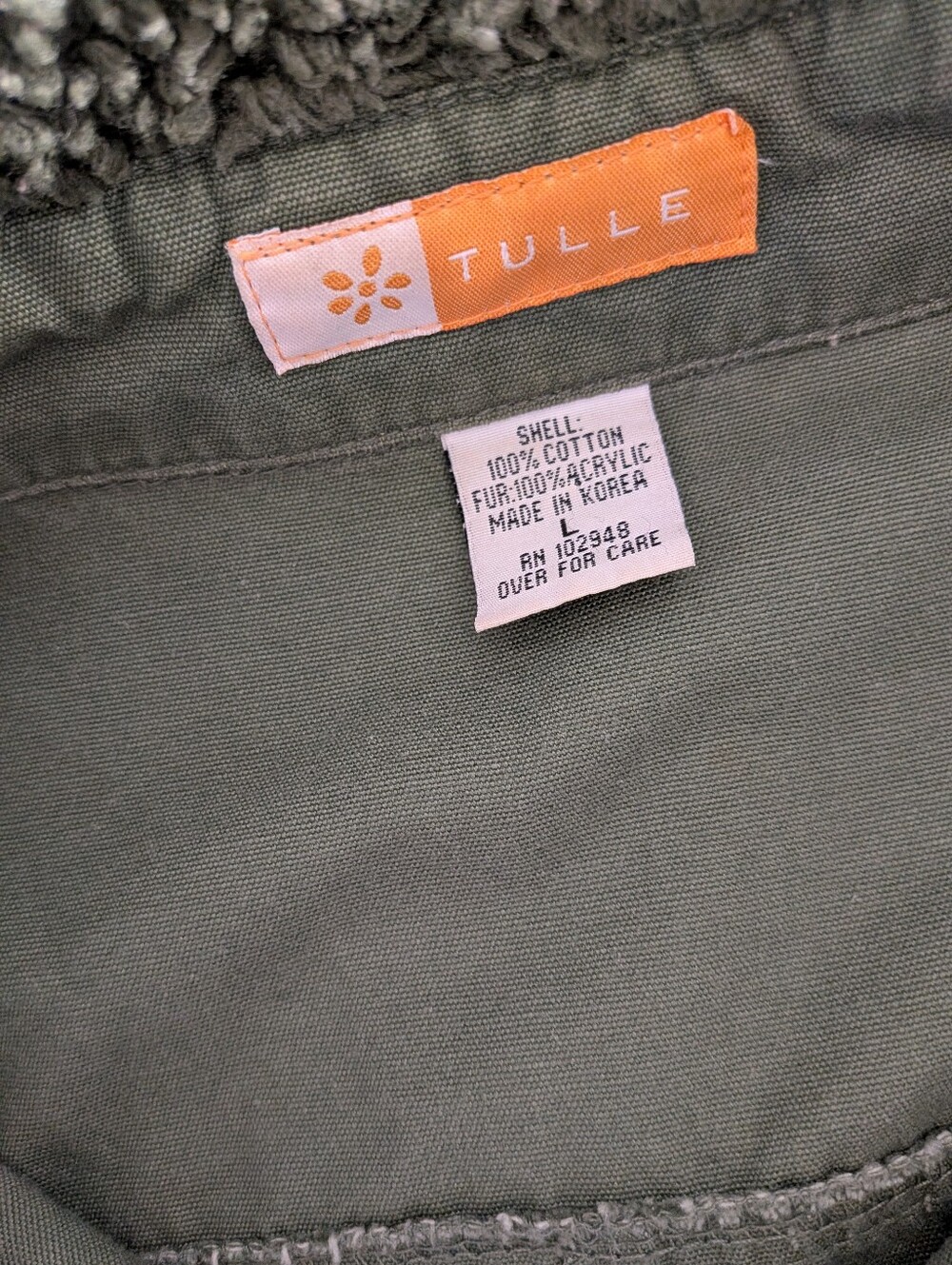 Tulle Y2K Olive Utility Jacket Sherpa Collar Military Cargo Coat L - Picture 7 of 11